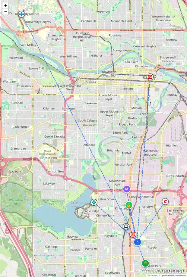Daily accessibility map for 33 219 90 AV SE, Calgary showing nearby schools, grocery stores, parks, LRT stations and nearby amenities