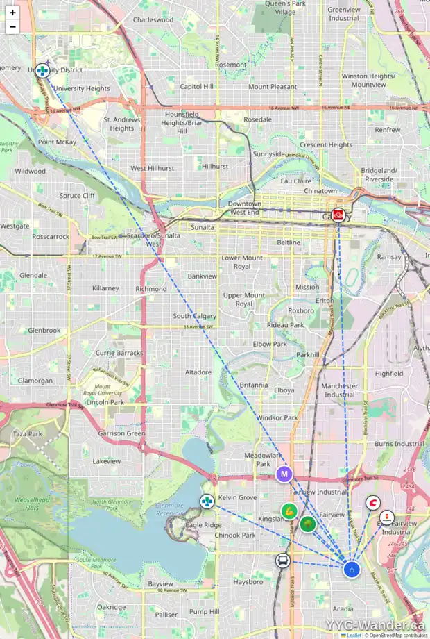 Daily accessibility map for 8635 ATLAS DR SE, Calgary showing nearby schools, grocery stores, parks, LRT stations and nearby amenities