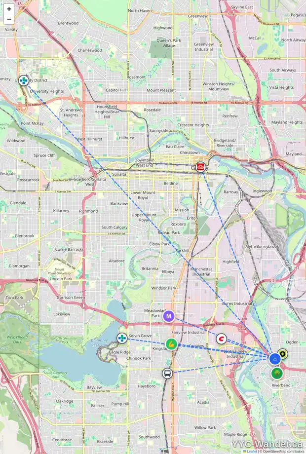Daily accessibility map for 436 OGDEN DR SE, Calgary showing nearby schools, grocery stores, parks, LRT stations and nearby amenities