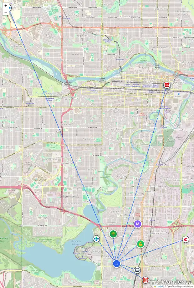 Daily accessibility map for 117 CHINOOK DR SW, Calgary showing nearby schools, grocery stores, parks, LRT stations and nearby amenities
