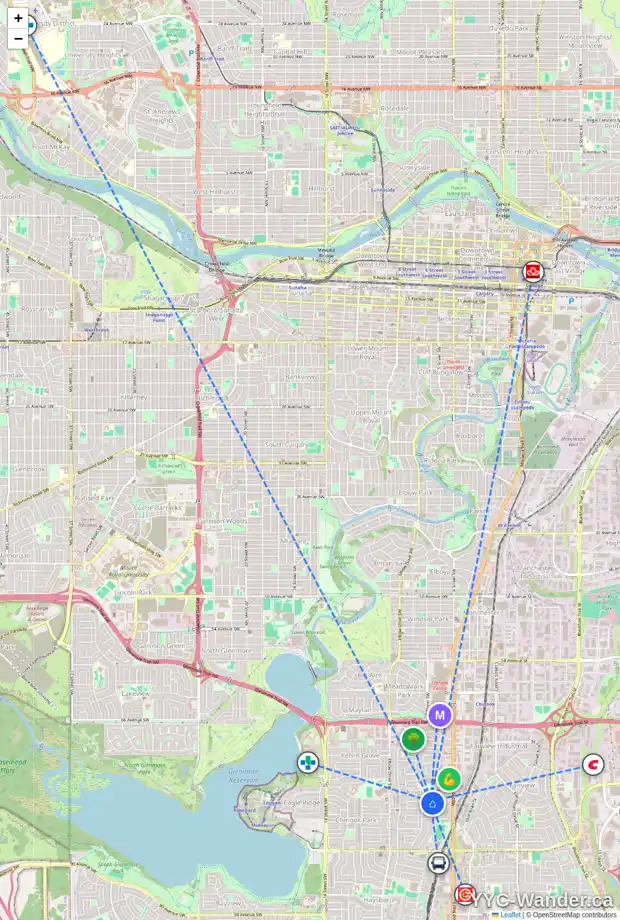 Daily accessibility map for 64 KENTISH DR SW, Calgary showing nearby schools, grocery stores, parks, LRT stations and nearby amenities