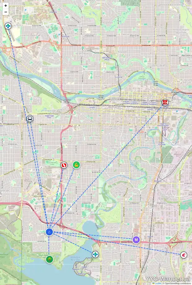 Daily accessibility map for 2906 LATHOM CR SW, Calgary showing nearby schools, grocery stores, parks, LRT stations and nearby amenities