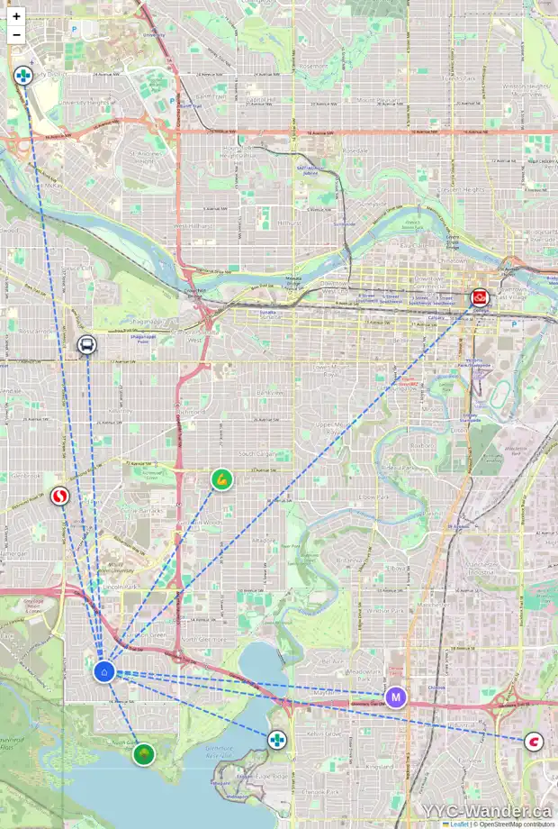 Daily accessibility map for 6203 LAKEVIEW DR SW, Calgary showing nearby schools, grocery stores, parks, LRT stations and nearby amenities