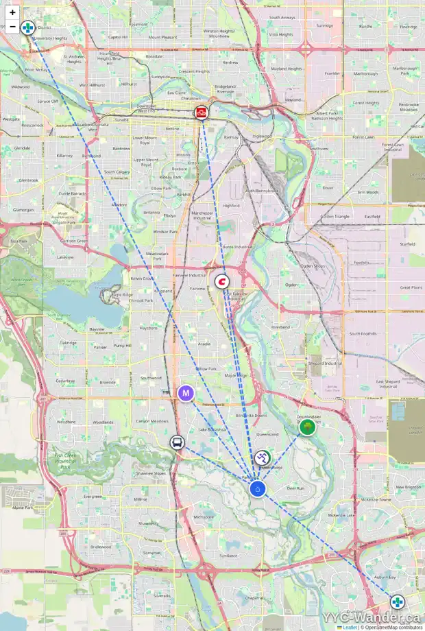 Daily accessibility map for 252 PARKGLEN CR SE, Calgary showing nearby schools, grocery stores, parks, LRT stations and nearby amenities