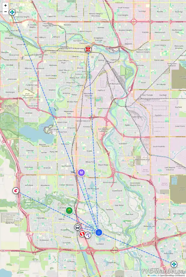 Daily accessibility map for 3 SUNMOUNT CO SE, Calgary showing nearby schools, grocery stores, parks, LRT stations and nearby amenities
