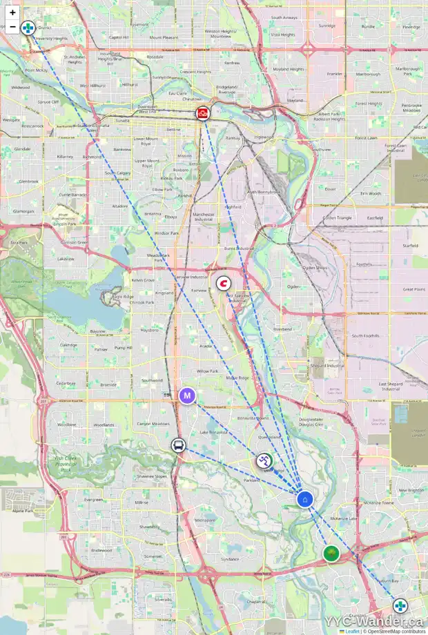 Daily accessibility map for 611 DEERCROFT WY SE, Calgary showing nearby schools, grocery stores, parks, LRT stations and nearby amenities