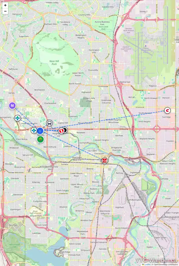 Daily accessibility map for 1644 ST ANDREWS PL NW, Calgary showing nearby schools, grocery stores, parks, LRT stations and nearby amenities