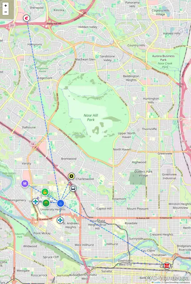 Daily accessibility map for 3111 UPPER PL NW, Calgary showing nearby schools, grocery stores, parks, LRT stations and nearby amenities