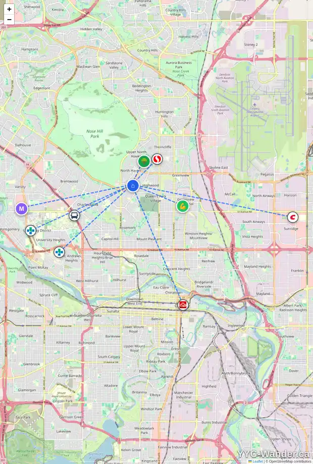 Daily accessibility map for 137 HOLLAND ST NW, Calgary showing nearby schools, grocery stores, parks, LRT stations and nearby amenities