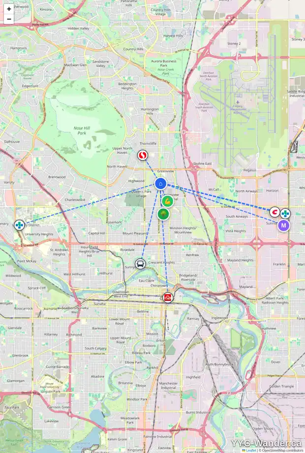 Daily accessibility map for 4308 CENTRE ST NE, Calgary showing nearby schools, grocery stores, parks, LRT stations and nearby amenities
