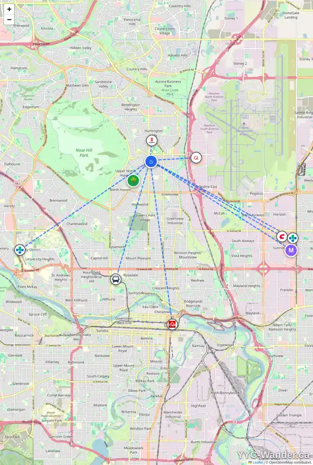 Daily accessibility map for 440 TACHE AV NW, Calgary showing nearby schools, grocery stores, parks, LRT stations and nearby amenities