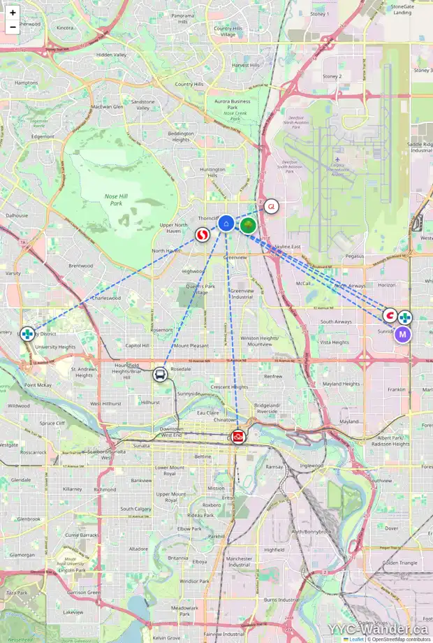 Daily accessibility map for 6011 CENTRE ST NW, Calgary showing nearby schools, grocery stores, parks, LRT stations and nearby amenities