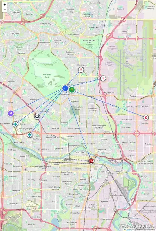 Daily accessibility map for 316 NORSEMAN RD NW, Calgary showing nearby schools, grocery stores, parks, LRT stations and nearby amenities