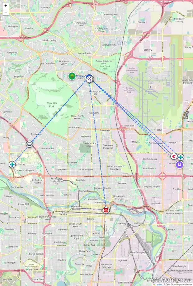 Daily accessibility map for 38 115 BERGEN RD NW, Calgary showing nearby schools, grocery stores, parks, LRT stations and nearby amenities
