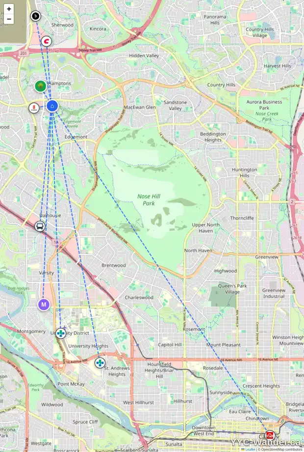Daily accessibility map for 80 EDGEPARK RD NW, Calgary showing nearby schools, grocery stores, parks, LRT stations and nearby amenities