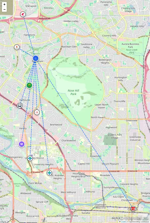 Daily accessibility map for 111 EDGEVALLEY GR NW, Calgary showing nearby schools, grocery stores, parks, LRT stations and nearby amenities