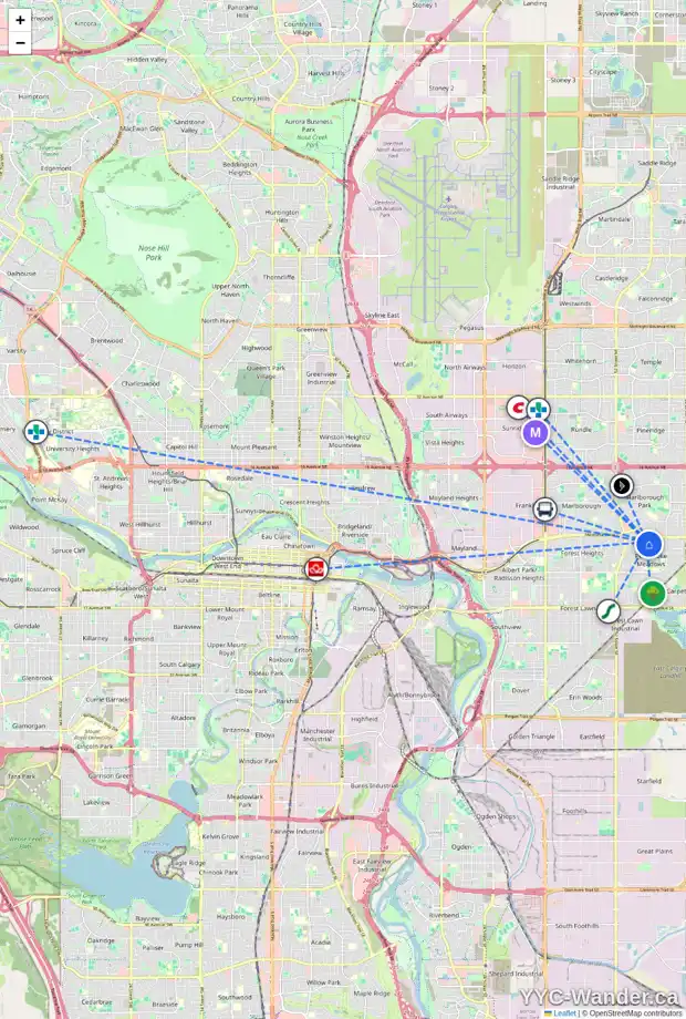 Daily accessibility map for 6035 PENWORTH RD SE, Calgary showing nearby schools, grocery stores, parks, LRT stations and nearby amenities