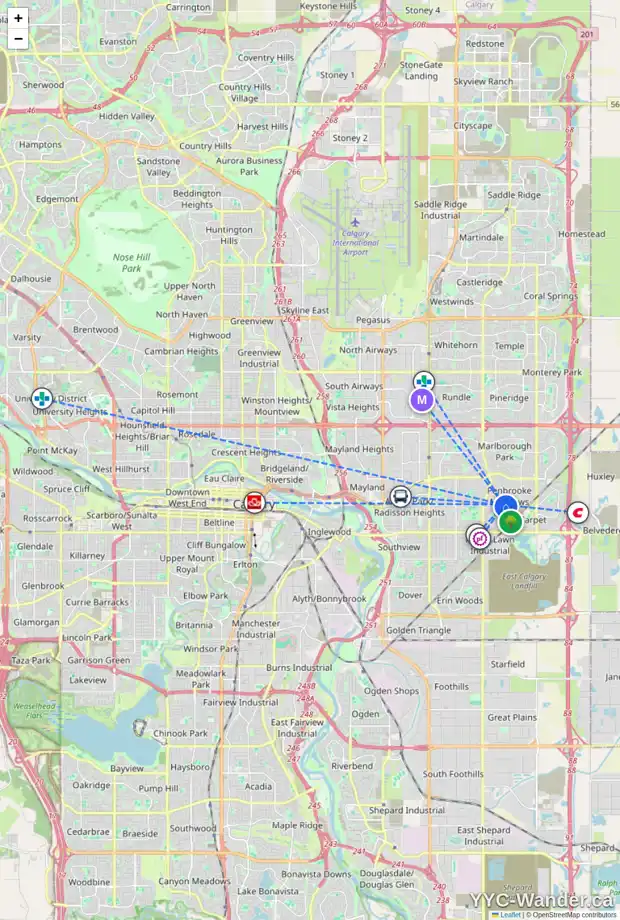 Daily accessibility map for 6024 8 AV SE, Calgary showing nearby schools, grocery stores, parks, LRT stations and nearby amenities