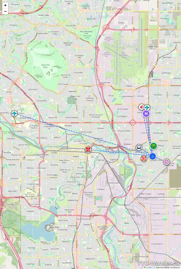 Daily accessibility map for 1337 39 ST SE, Calgary showing nearby schools, grocery stores, parks, LRT stations and nearby amenities