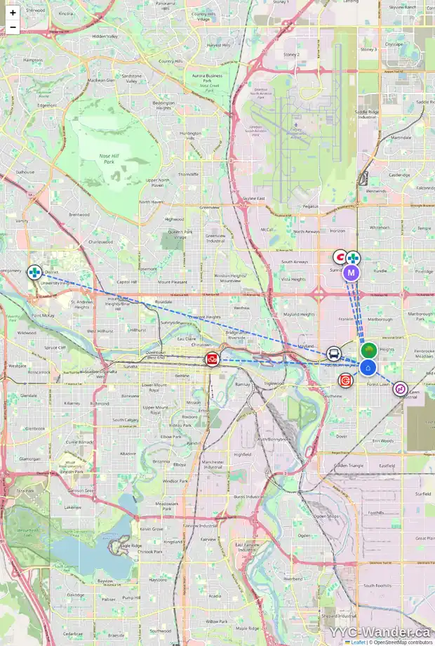 Daily accessibility map for 1106 39 ST SE, Calgary showing nearby schools, grocery stores, parks, LRT stations and nearby amenities