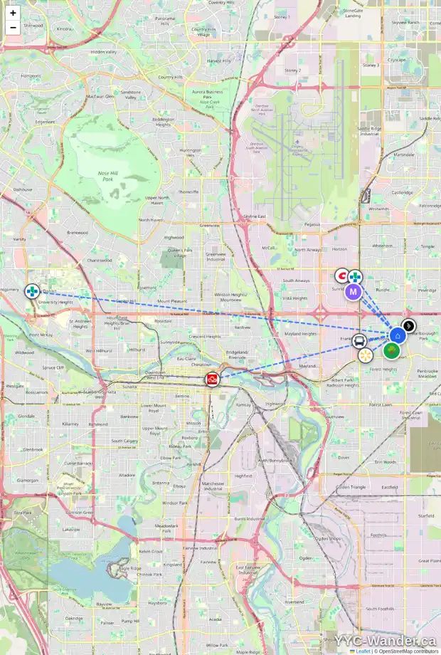 Daily accessibility map for 4971 MARCOMBE RD NE, Calgary showing nearby schools, grocery stores, parks, LRT stations and nearby amenities