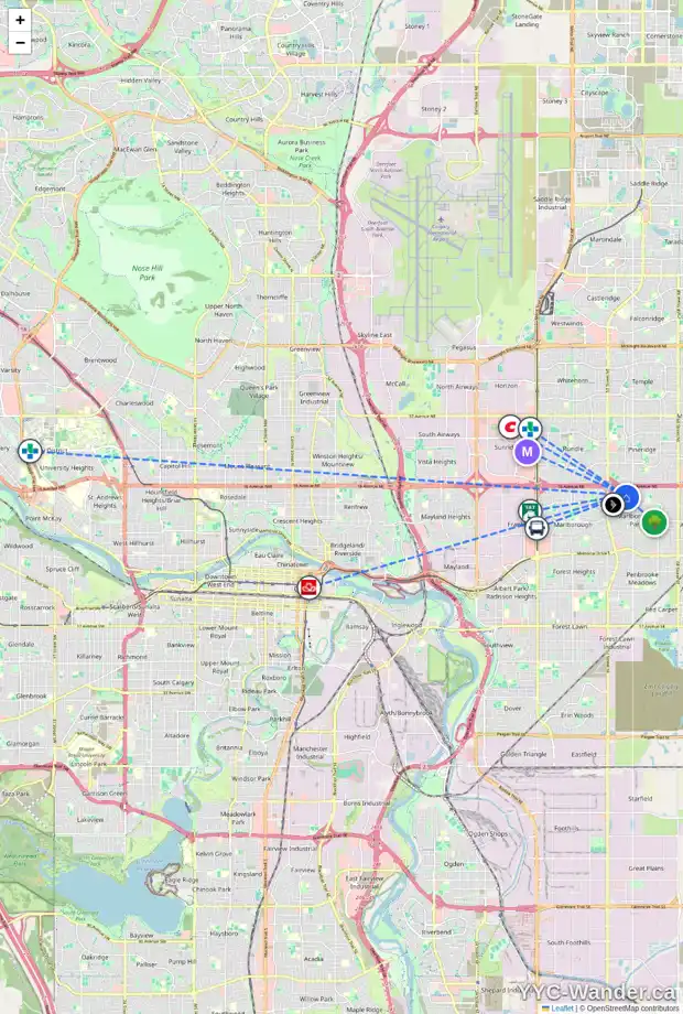 Daily accessibility map for 162 MANORA DR NE, Calgary showing nearby schools, grocery stores, parks, LRT stations and nearby amenities