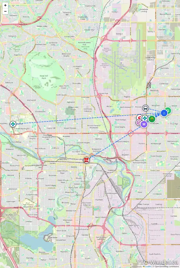 Daily accessibility map for 5071 WHITESTONE WY NE, Calgary showing nearby schools, grocery stores, parks, LRT stations and nearby amenities