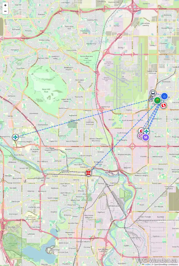 Daily accessibility map for 259 CASTLERIDGE DR NE, Calgary showing nearby schools, grocery stores, parks, LRT stations and nearby amenities