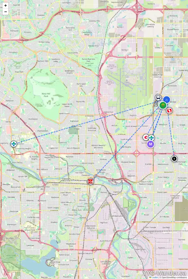 Daily accessibility map for 371 CASTLERIDGE DR NE, Calgary showing nearby schools, grocery stores, parks, LRT stations and nearby amenities