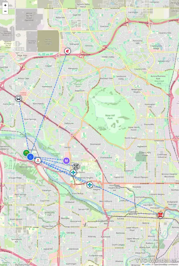 Daily accessibility map for 7512 35 AV NW, Calgary showing nearby schools, grocery stores, parks, LRT stations and nearby amenities