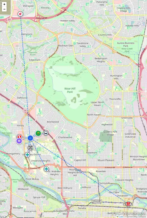 Daily accessibility map for 24 VARSTON PL NW, Calgary showing nearby schools, grocery stores, parks, LRT stations and nearby amenities