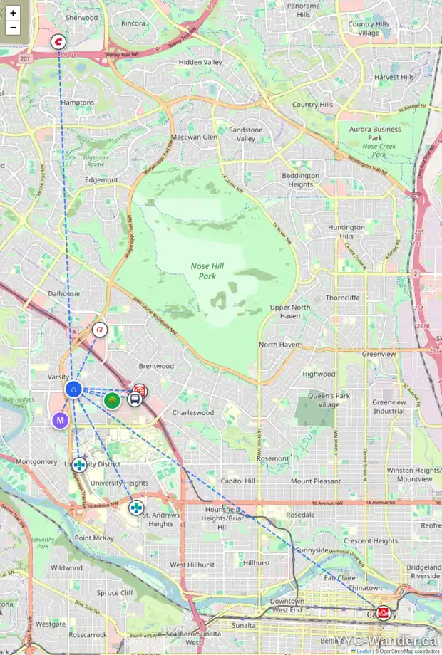 Daily accessibility map for 4451 VANDERGRIFT CR NW, Calgary showing nearby schools, grocery stores, parks, LRT stations and nearby amenities