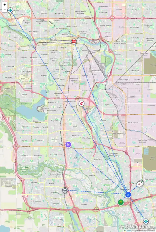Daily accessibility map for 220 MCKENZIE LAKE CV SE, Calgary showing nearby schools, grocery stores, parks, LRT stations and nearby amenities