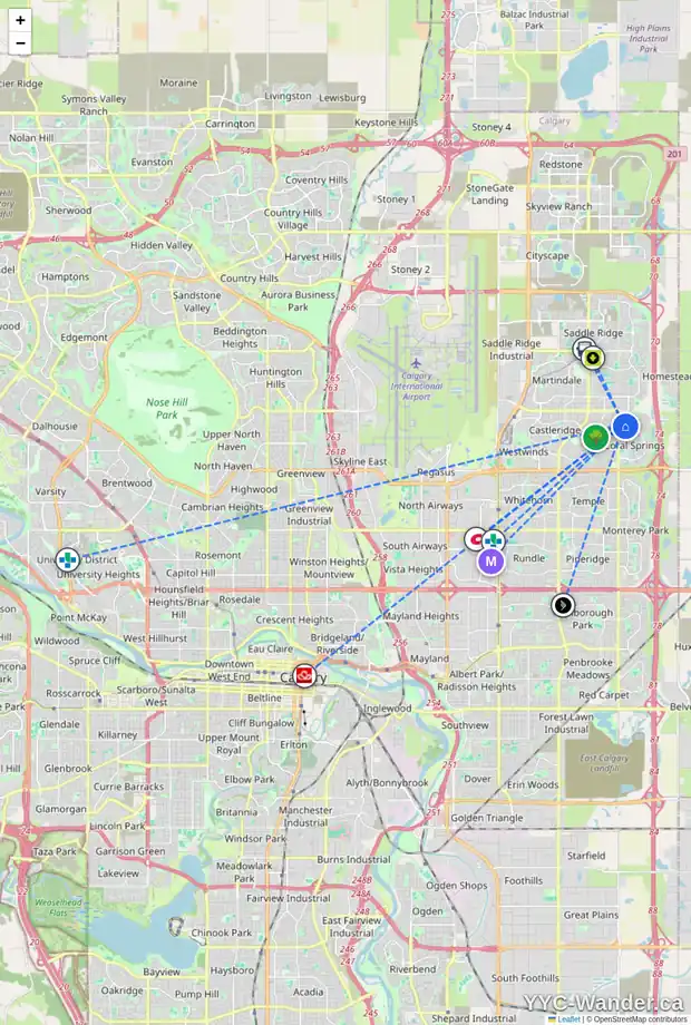 Daily accessibility map for 263 CORAL KEYS DR NE, Calgary showing nearby schools, grocery stores, parks, LRT stations and nearby amenities