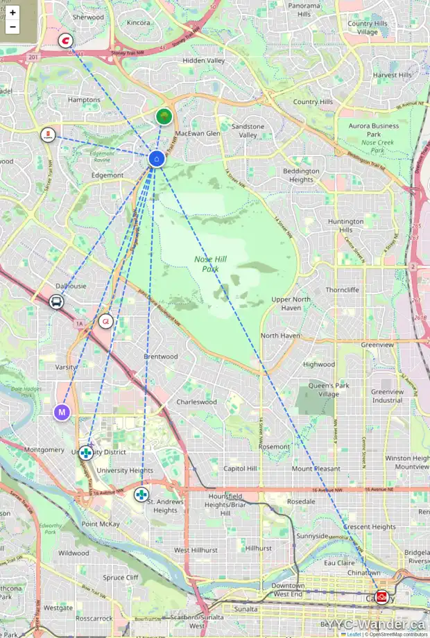 Daily accessibility map for 84 EDGEBROOK PT NW, Calgary showing nearby schools, grocery stores, parks, LRT stations and nearby amenities