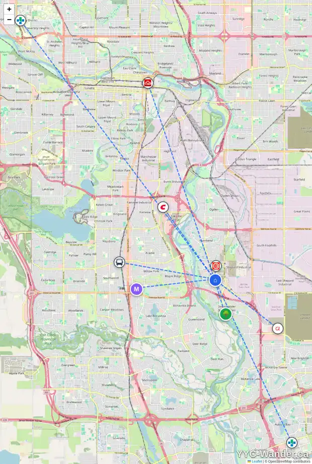 Daily accessibility map for 620 DOUGLAS GLEN BV SE, Calgary showing nearby schools, grocery stores, parks, LRT stations and nearby amenities