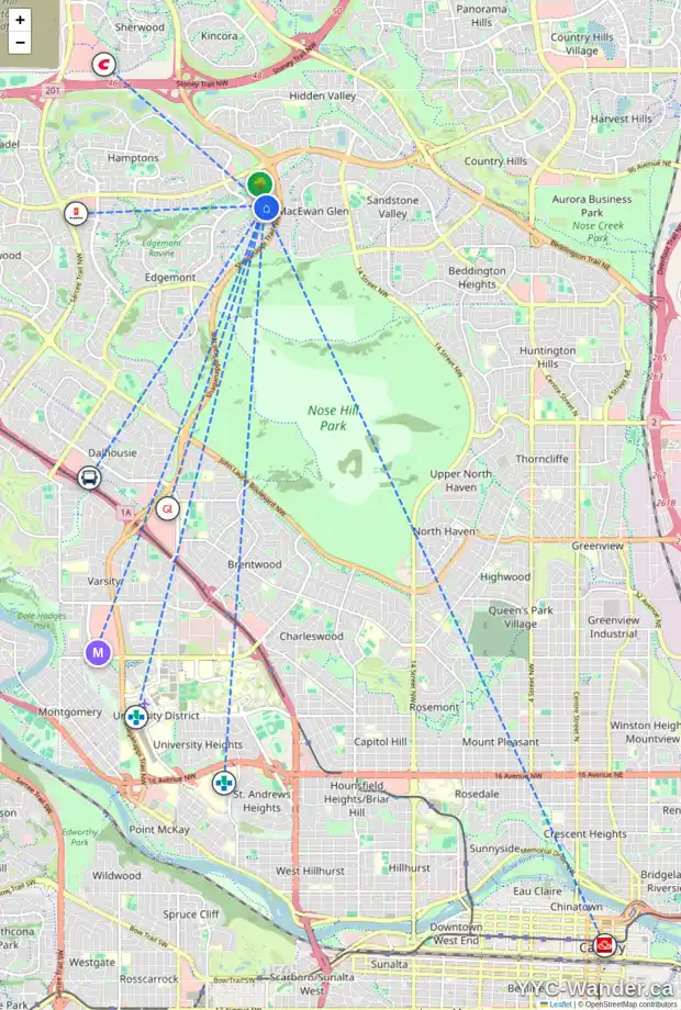 Daily accessibility map for 239 EDGEBROOK PA NW, Calgary showing nearby schools, grocery stores, parks, LRT stations and nearby amenities