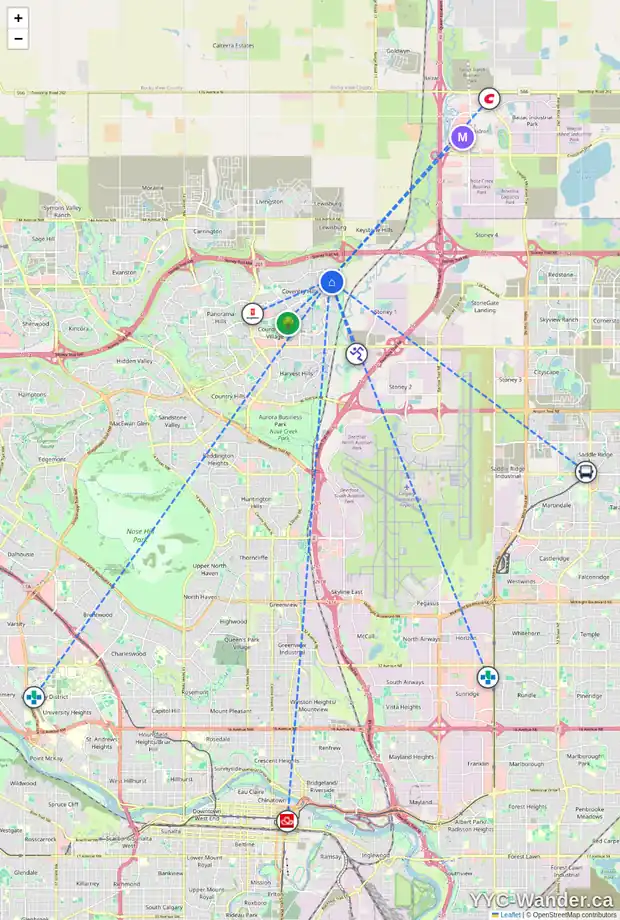 Daily accessibility map for 193 COVEWOOD GR NE, Calgary showing nearby schools, grocery stores, parks, LRT stations and nearby amenities
