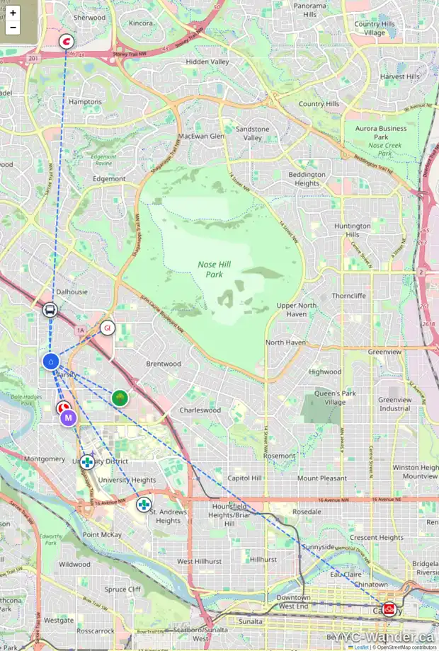 Daily accessibility map for 5216 VARSITY DR NW, Calgary showing nearby schools, grocery stores, parks, LRT stations and nearby amenities