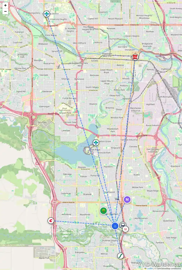 Daily accessibility map for 163 CANTRELL DR SW, Calgary showing nearby schools, grocery stores, parks, LRT stations and nearby amenities