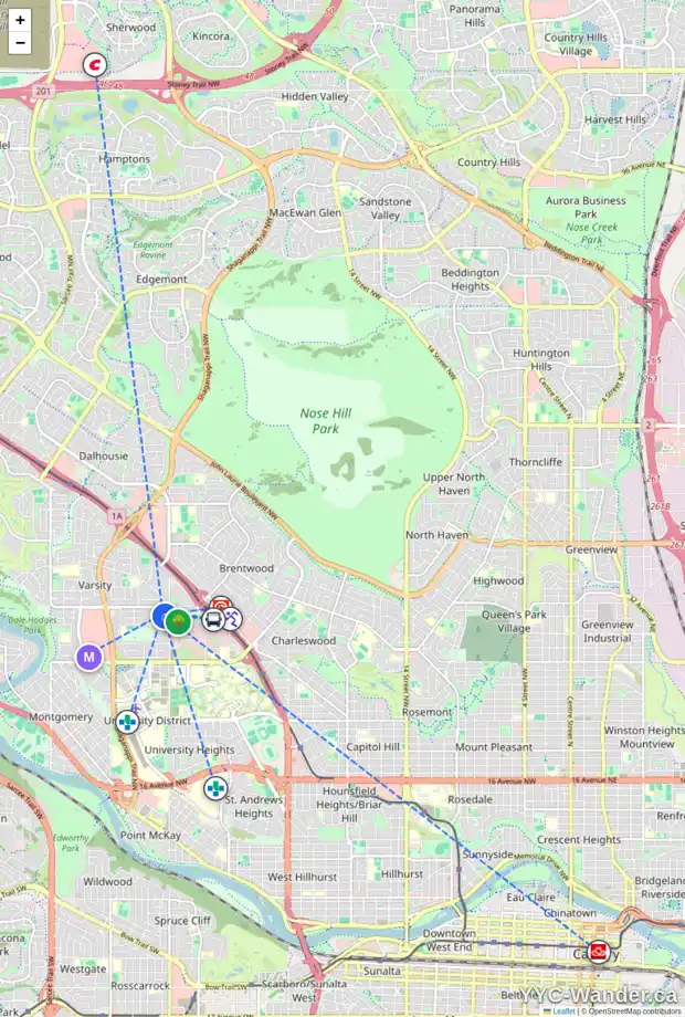 Daily accessibility map for 8 VARCREST PL NW, Calgary showing nearby schools, grocery stores, parks, LRT stations and nearby amenities