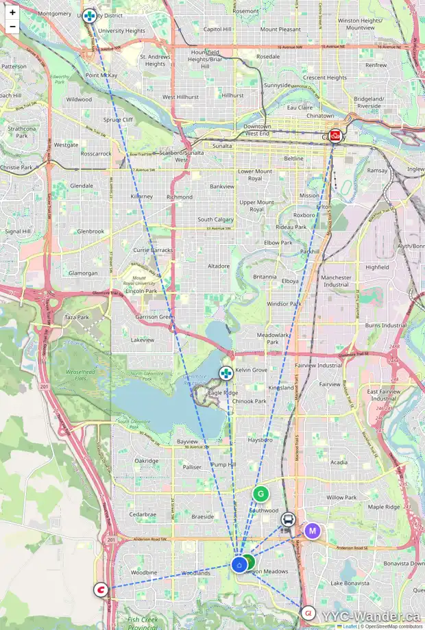 Daily accessibility map for 51 CANOVA CL SW, Calgary showing nearby schools, grocery stores, parks, LRT stations and nearby amenities