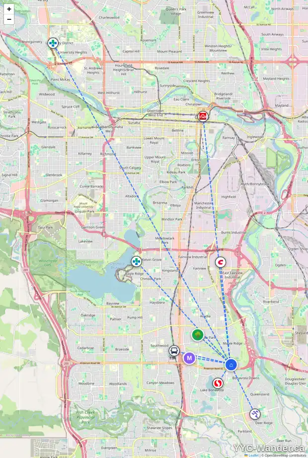 Daily accessibility map for 135 MAPLEGLADE CL SE, Calgary showing nearby schools, grocery stores, parks, LRT stations and nearby amenities
