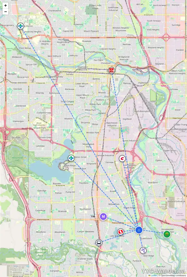 Daily accessibility map for 1284 LAKE SYLVAN DR SE, Calgary showing nearby schools, grocery stores, parks, LRT stations and nearby amenities