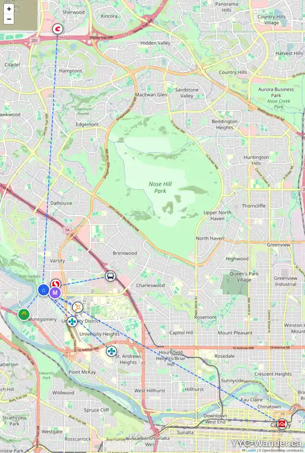 Daily accessibility map for 3364 VARNA CR NW, Calgary showing nearby schools, grocery stores, parks, LRT stations and nearby amenities