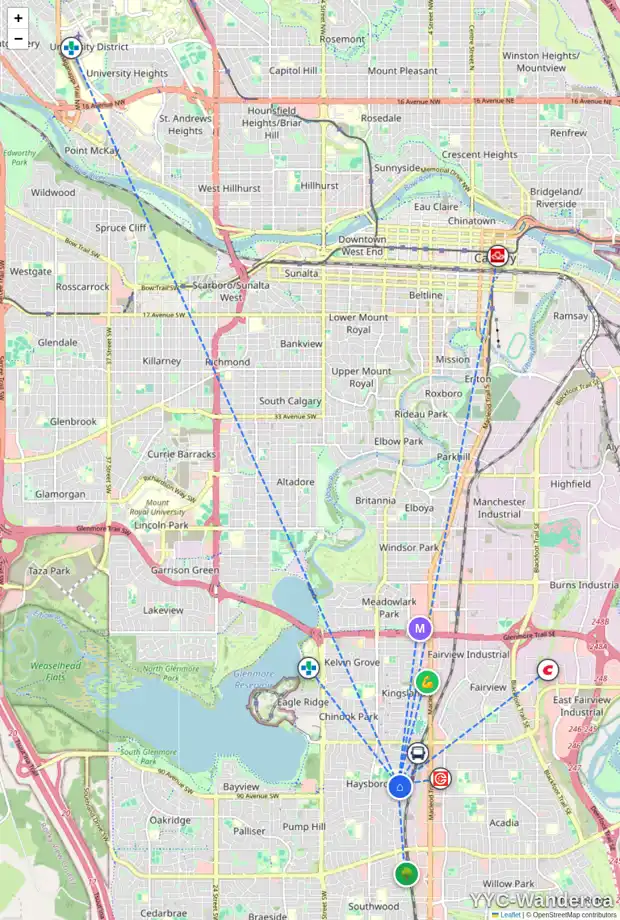 Daily accessibility map for 8 HOGARTH CR SW, Calgary showing nearby schools, grocery stores, parks, LRT stations and nearby amenities