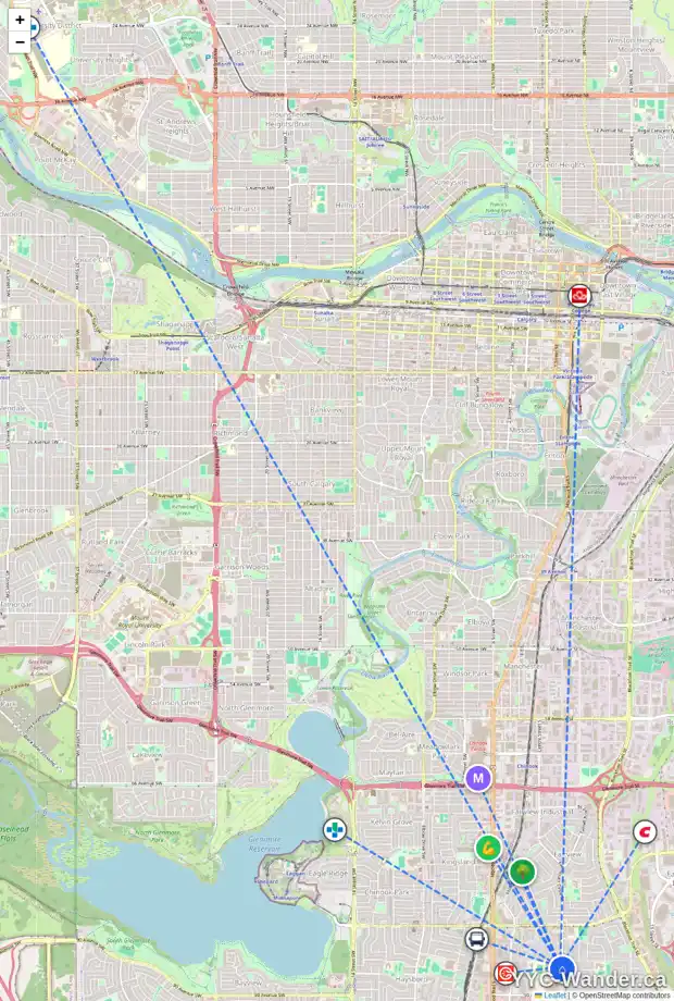 Daily accessibility map for 8815 FAIRMOUNT DR SE, Calgary showing nearby schools, grocery stores, parks, LRT stations and nearby amenities