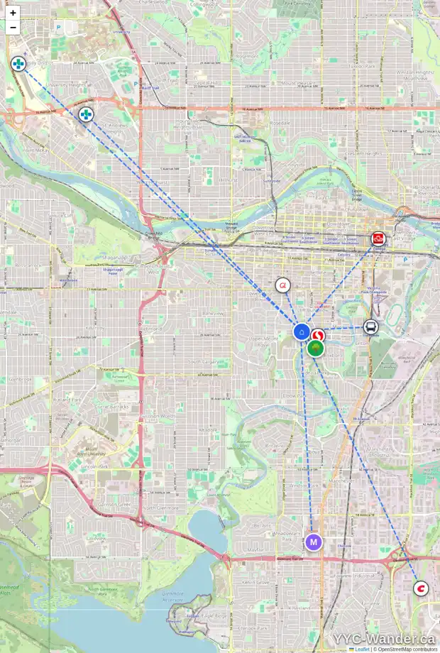 Daily accessibility map for 615 EARL GREY CR SW, Calgary showing nearby schools, grocery stores, parks, LRT stations and nearby amenities