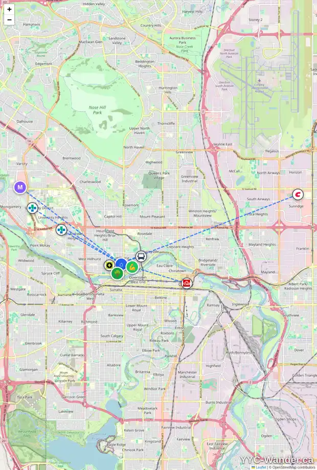 Daily accessibility map for 123 15 ST NW, Calgary showing nearby schools, grocery stores, parks, LRT stations and nearby amenities