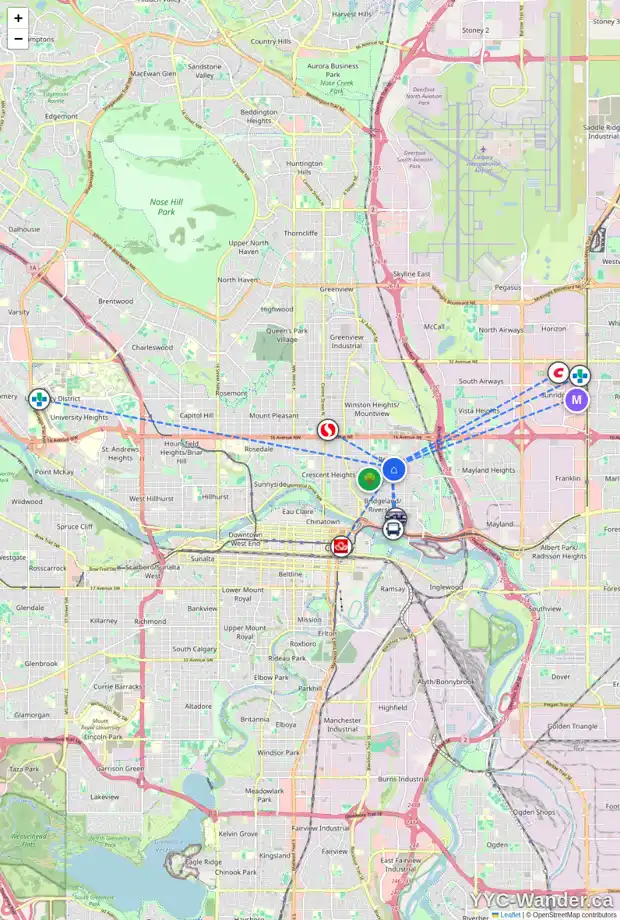 Daily accessibility map for 1015 RUSSET RD NE, Calgary showing nearby schools, grocery stores, parks, LRT stations and nearby amenities